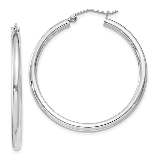 Rhodium-plated Sterling Silver 2.5mm Round Hoop Earrings