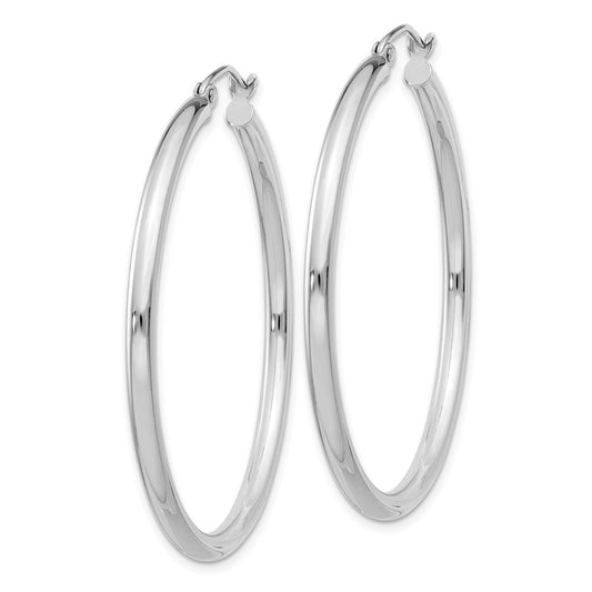 Rhodium-plated Sterling Silver 2.5mm Round Hoop Earrings