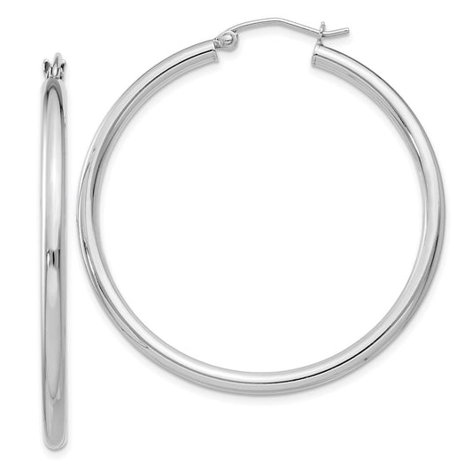 Rhodium-plated Sterling Silver 2.5mm Round Hoop Earrings