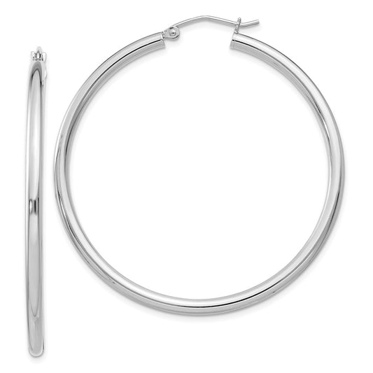 Rhodium-plated Sterling Silver 2.5mm Round Hoop Earrings