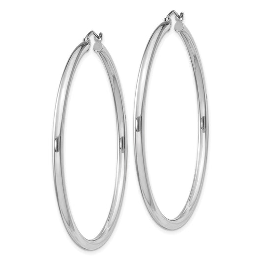 Rhodium-plated Sterling Silver 2.5mm Round Hoop Earrings