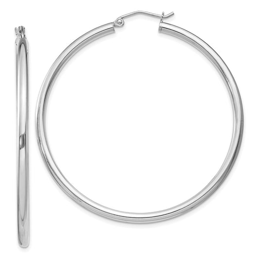 Rhodium-plated Sterling Silver 2.5mm Round Hoop Earrings