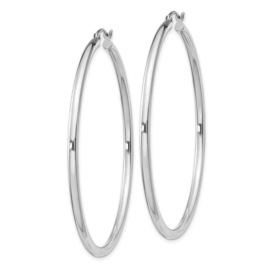 Rhodium-plated Sterling Silver 2.5mm Round Hoop Earrings