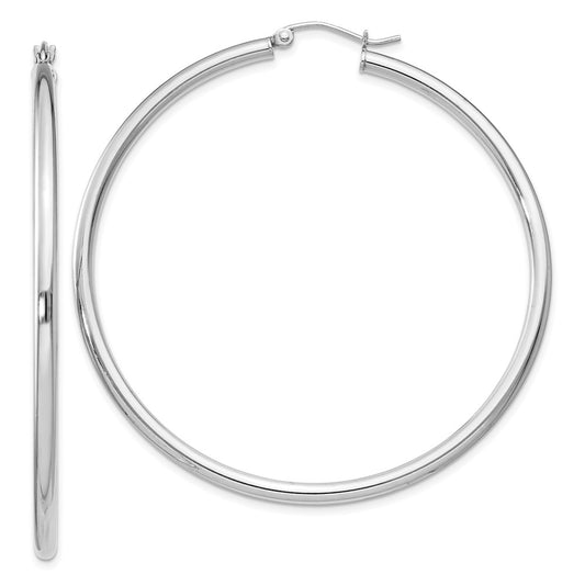 Rhodium-plated Sterling Silver 2.5mm Round Hoop Earrings