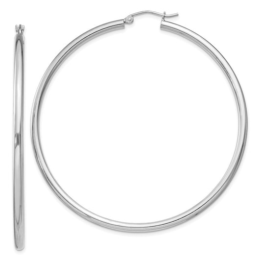 Rhodium-plated Sterling Silver 2.5mm Round Hoop Earrings