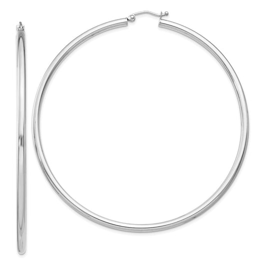 Rhodium-plated Sterling Silver 2.5mm Round Hoop Earrings