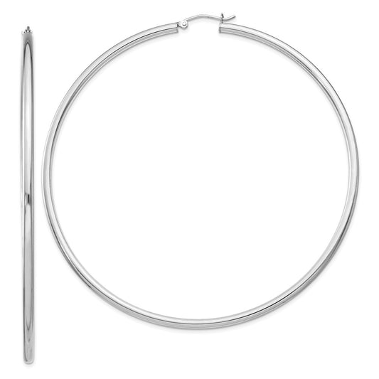 Rhodium-plated Sterling Silver 2.5mm Round Hoop Earrings