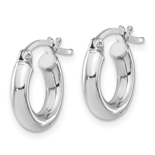 Rhodium-plated Sterling Silver 3mm Round Hoop Earrings