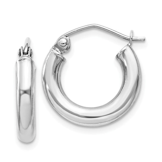 Rhodium-plated Sterling Silver 3mm Round Hoop Earrings