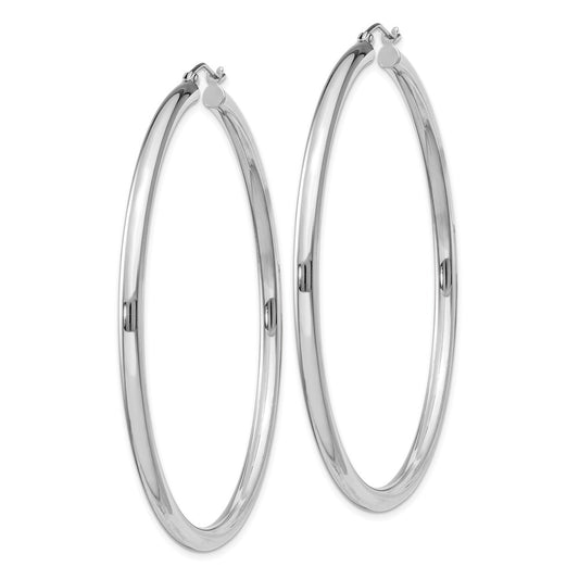 Rhodium-plated Sterling Silver 3mm Round Hoop Earrings