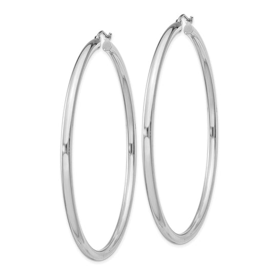 Rhodium-plated Sterling Silver 3mm Round Hoop Earrings