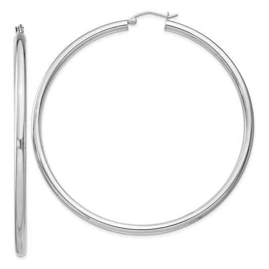 Rhodium-plated Sterling Silver 3mm Round Hoop Earrings