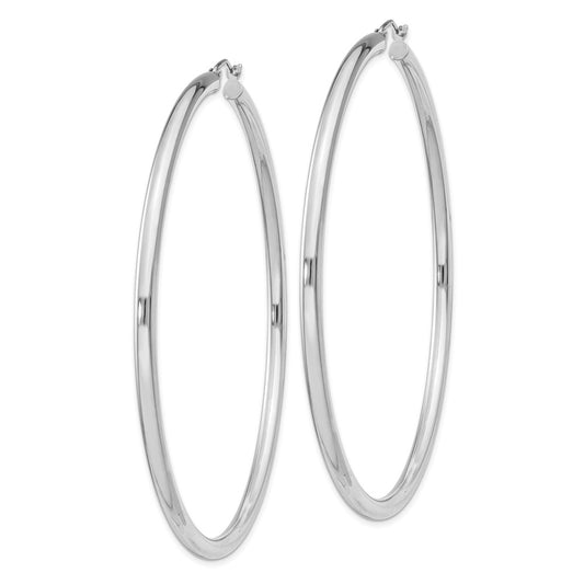 Rhodium-plated Sterling Silver 3mm Round Hoop Earrings