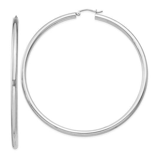 Rhodium-plated Sterling Silver 3mm Round Hoop Earrings