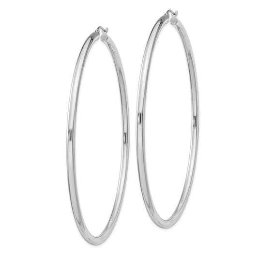 Rhodium-plated Sterling Silver 3mm Round Hoop Earrings