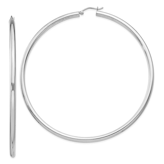 Rhodium-plated Sterling Silver 3mm Round Hoop Earrings