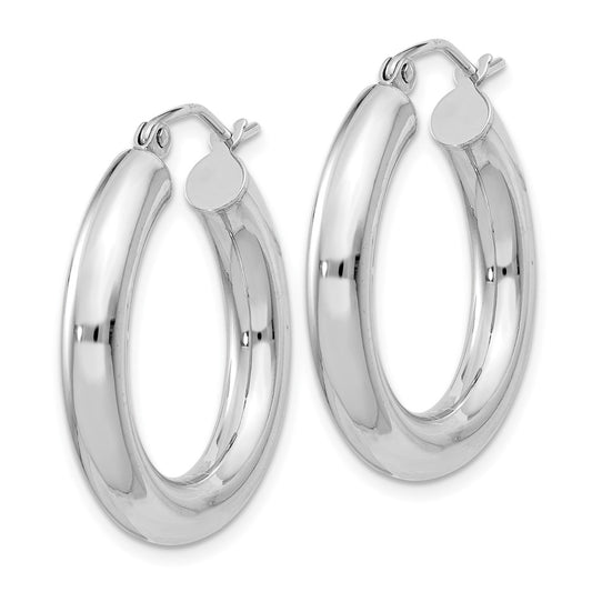 Rhodium-plated Sterling Silver 4mm Round Hoop Earrings