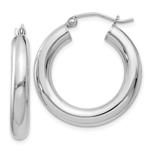 Rhodium-plated Sterling Silver 4mm Round Hoop Earrings