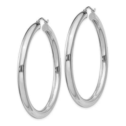 Rhodium-plated Sterling Silver 4mm Round Hoop Earrings