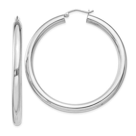 Rhodium-plated Sterling Silver 4mm Round Hoop Earrings