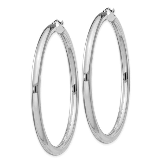 Rhodium-plated Sterling Silver 4mm Round Hoop Earrings