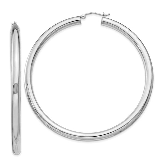 Rhodium-plated Sterling Silver 4mm Round Hoop Earrings