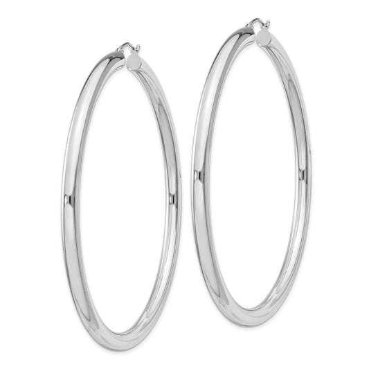 Rhodium-plated Sterling Silver 4mm Round Hoop Earrings