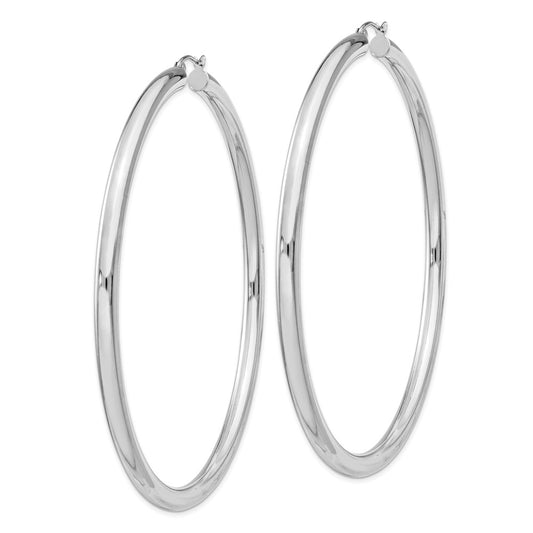 Rhodium-plated Sterling Silver 4mm Round Hoop Earrings