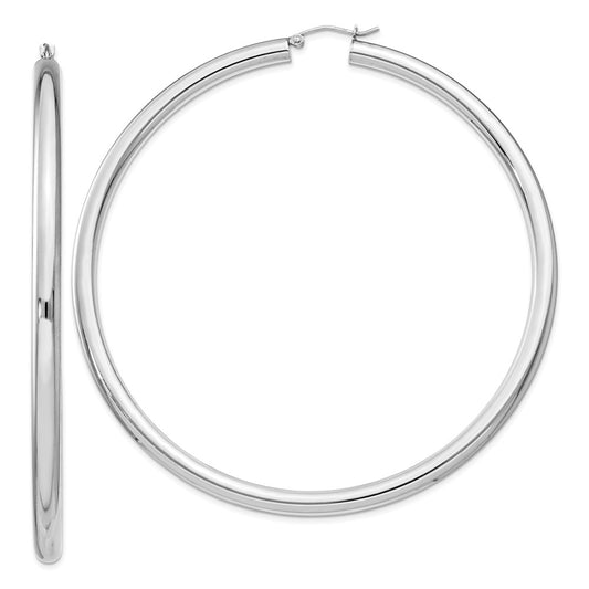 Rhodium-plated Sterling Silver 4mm Round Hoop Earrings