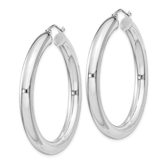 Rhodium-plated Sterling Silver 5mm Round Hoop Earrings