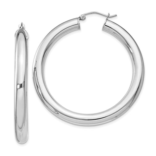 Rhodium-plated Sterling Silver 5mm Round Hoop Earrings