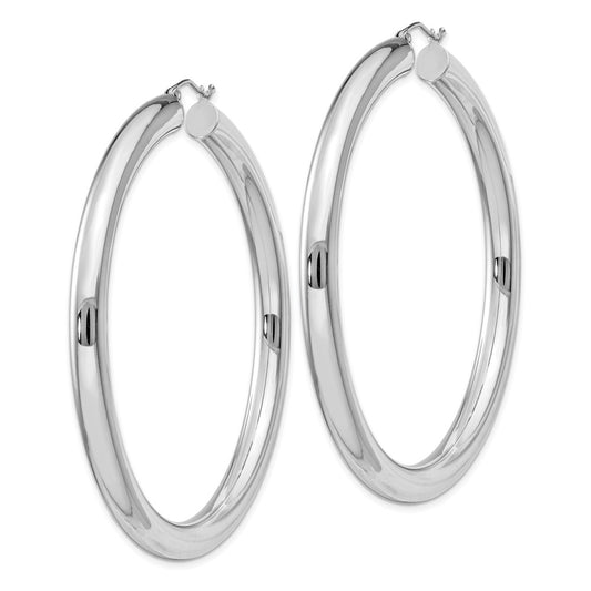 Rhodium-plated Sterling Silver 5mm Round Hoop Earrings