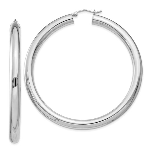 Rhodium-plated Sterling Silver 5mm Round Hoop Earrings