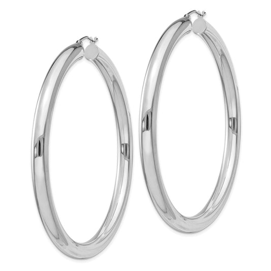 Rhodium-plated Sterling Silver 5mm Round Hoop Earrings