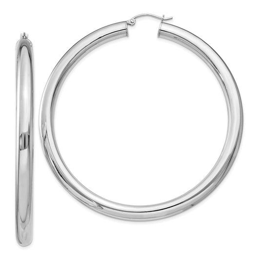 Rhodium-plated Sterling Silver 5mm Round Hoop Earrings