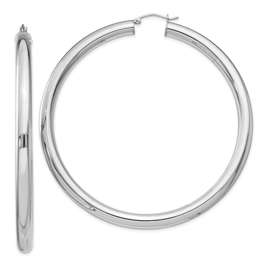 Rhodium-plated Sterling Silver 5mm Round Hoop Earrings