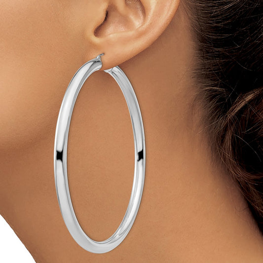 Rhodium-plated Sterling Silver 5mm Round Hoop Earrings