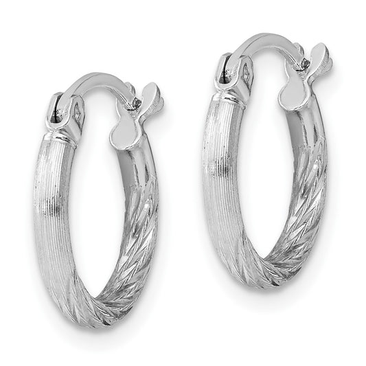 Rhodium-plated Sterling Silver 2mm Polished Satin Diamond-cut Hoop Earrings