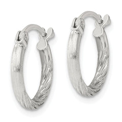 Sterling Silver 2mm Polished Satin Diamond-cut Hoop Earrings