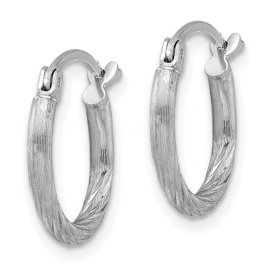 Rhodium-plated Sterling Silver 2mm Polished Satin Diamond-cut Hoop Earrings