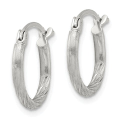 Sterling Silver 2mm Polished Satin Diamond-cut Hoop Earrings