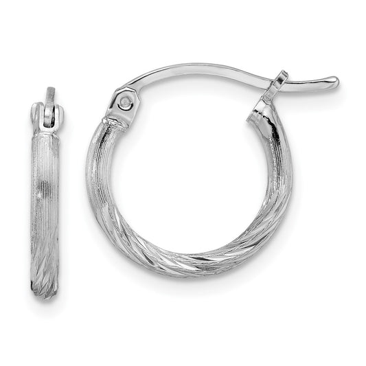 Rhodium-plated Sterling Silver 2mm Polished Satin Diamond-cut Hoop Earrings