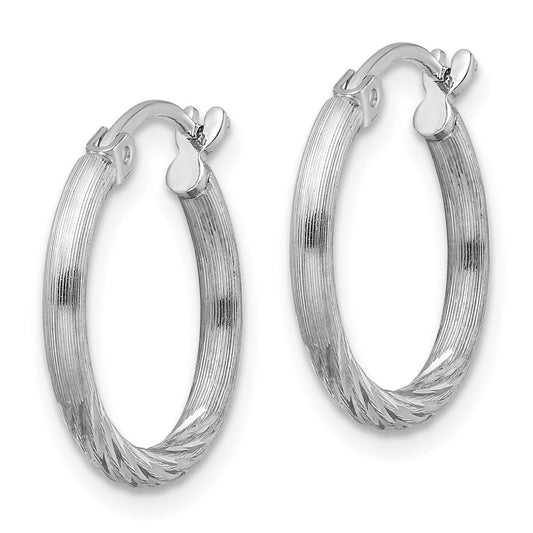 Rhodium-plated Sterling Silver 2mm Polished Satin Diamond-cut Hoop Earrings