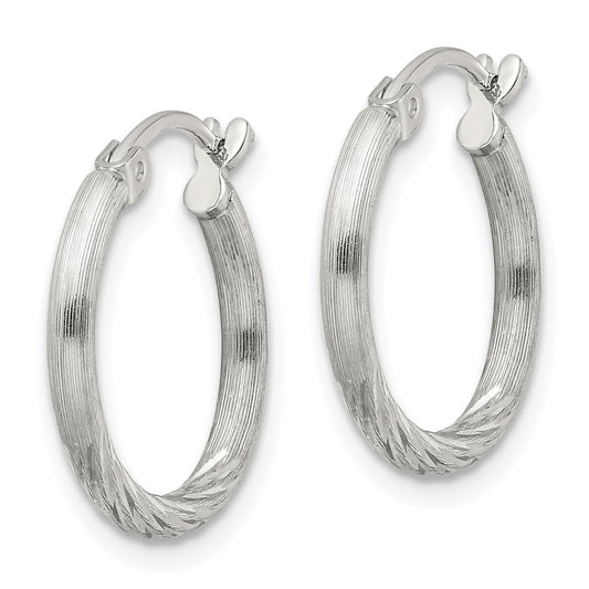 Sterling Silver 2mm Polished Satin Diamond-cut Hoop Earrings