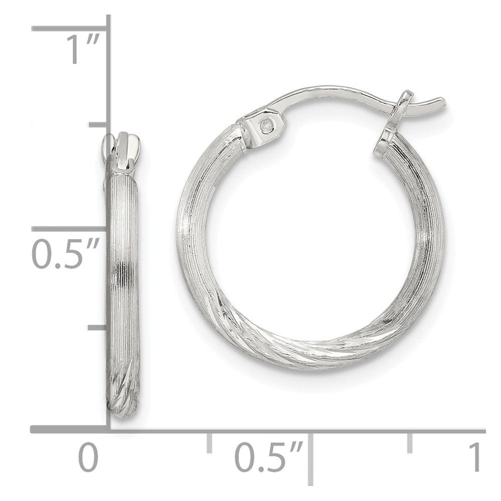 Sterling Silver 2mm Polished Satin Diamond-cut Hoop Earrings