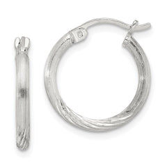 Sterling Silver 2mm Polished Satin Diamond-cut Hoop Earrings