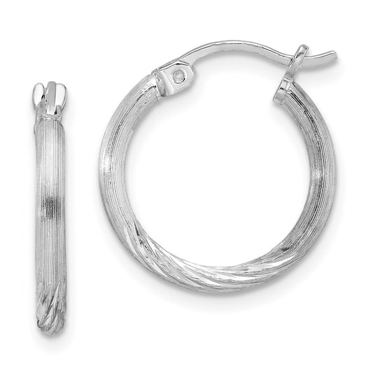 Rhodium-plated Sterling Silver 2mm Polished Satin Diamond-cut Hoop Earrings