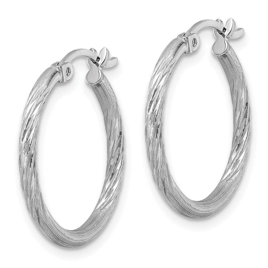 Rhodium-plated Sterling Silver 2mm Polished Satin Diamond-cut Hoop Earrings