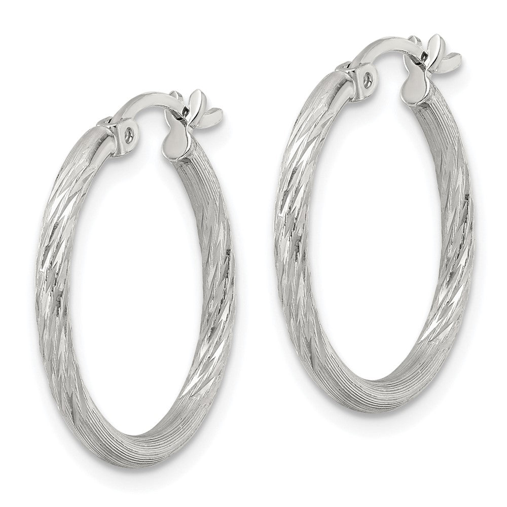 Sterling Silver 2mm Polished Satin Diamond-cut Hoop Earrings