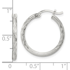 Sterling Silver 2mm Polished Satin Diamond-cut Hoop Earrings